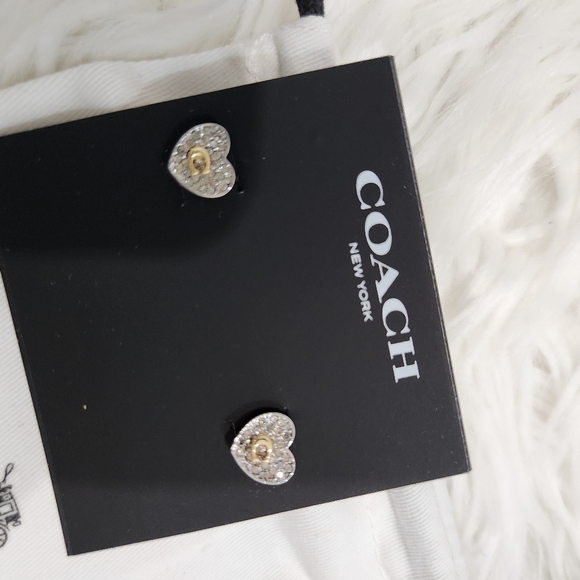 🔹️Coach 🔹️Heart Earrings Two-Tone Pave Rhinestone w/ Signature C. ✨️ - Picture 2 of 5